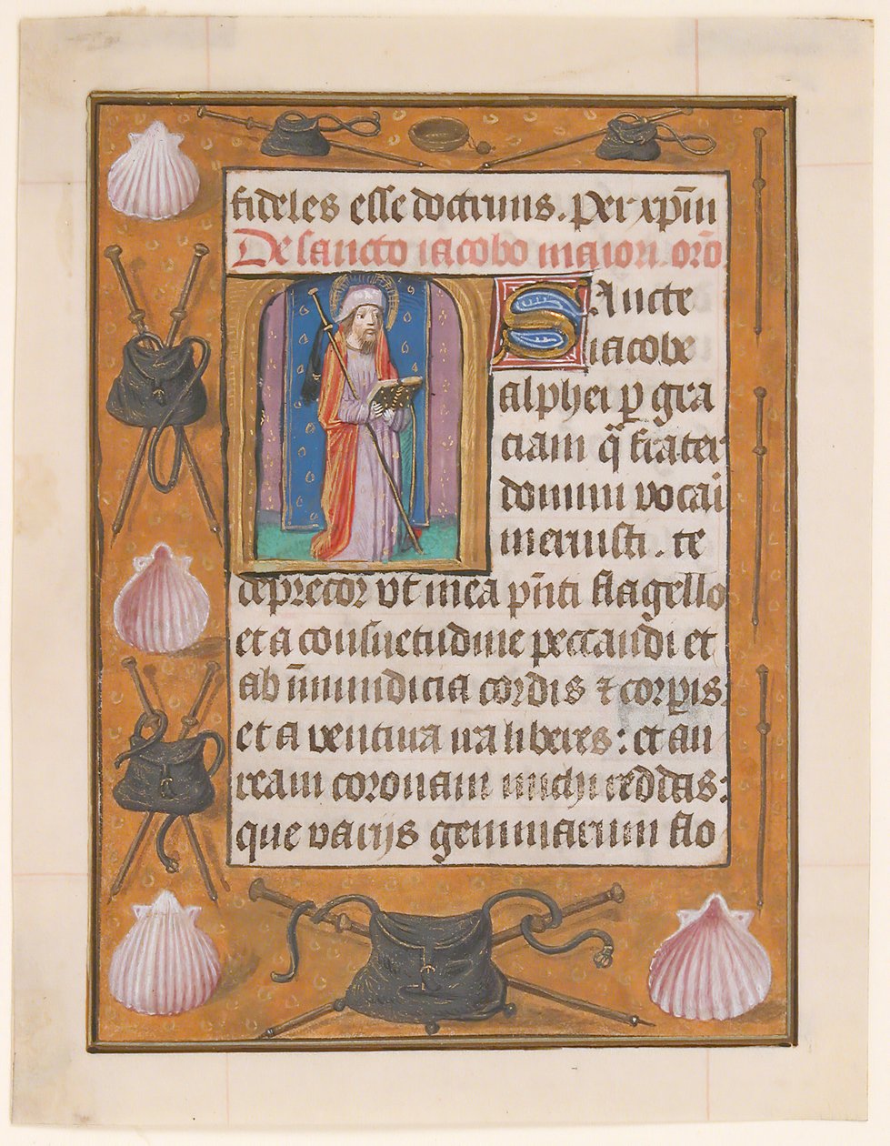 List rękopisu ze św. Jakubem Większym, z Księgi Godzin, ca. 1500. autorstwa Unbekannt