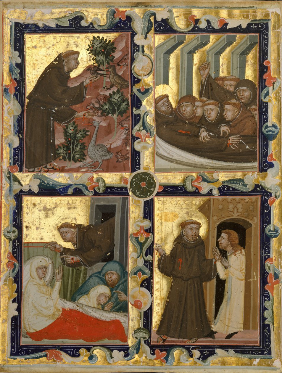 Liść rękopisu ze scenami z życia św. Franciszka z Asyżu, wł. 1320-42. autorstwa Unbekannt