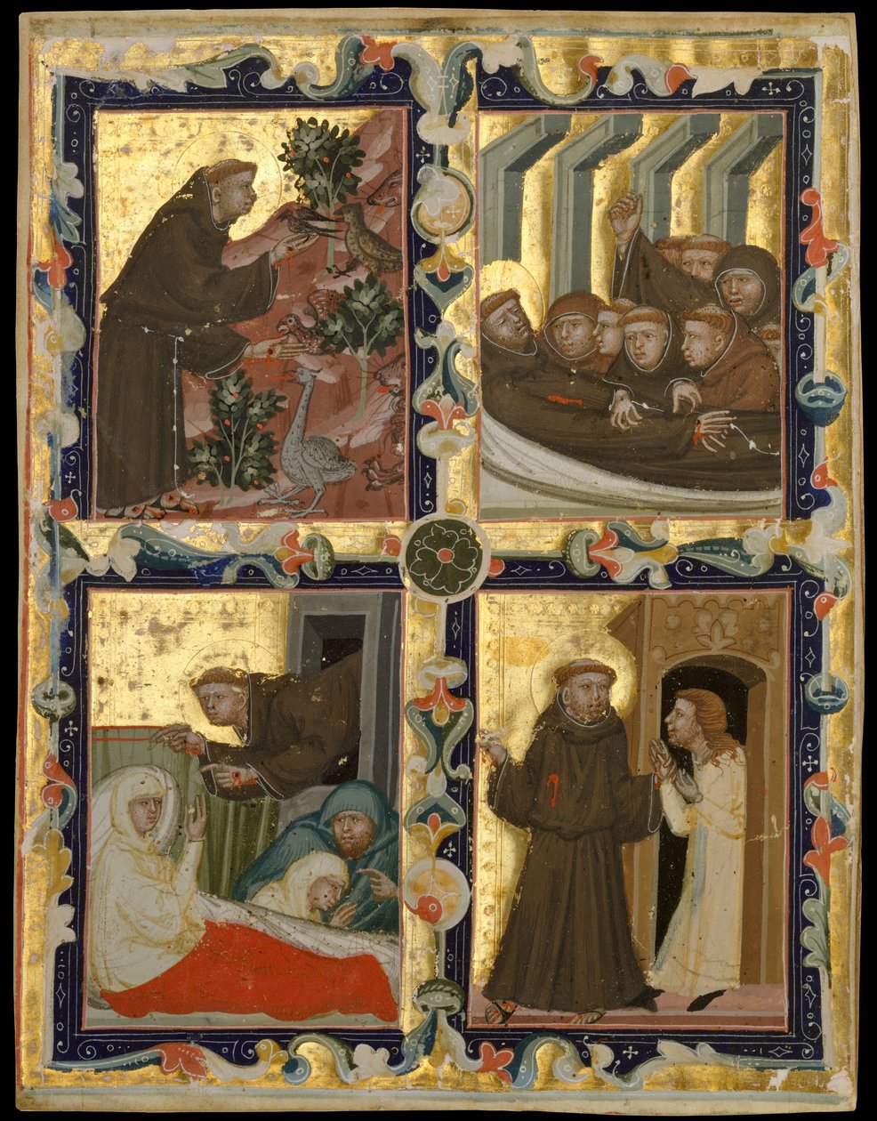 Liść rękopisu ze scenami z życia św. Franciszka z Asyżu, ca. 1320-42. autorstwa Unbekannt