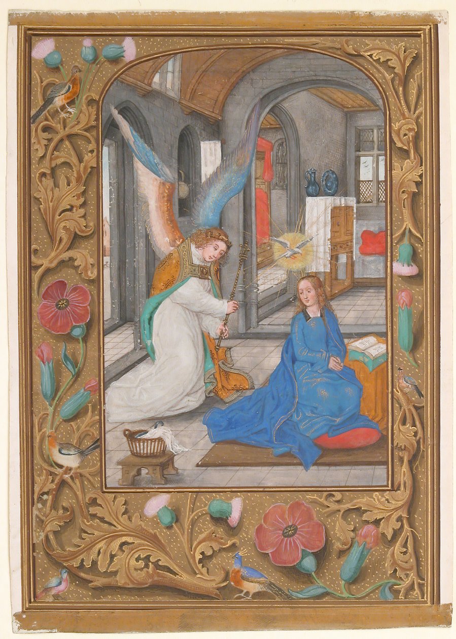Kartka rękopisu ze Zwiastowaniem, z Księgi Godzin, ca. 1500-1525. autorstwa Unbekannt