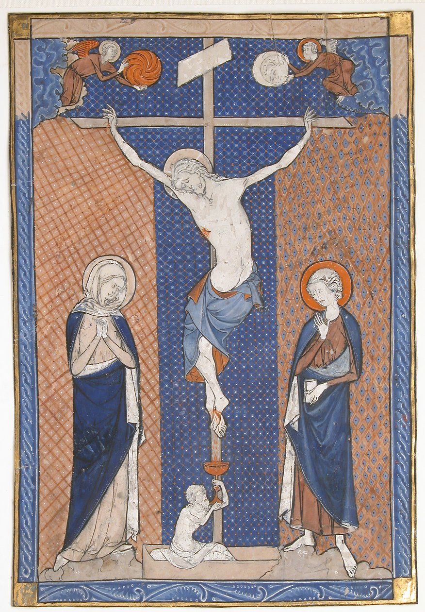 Karta rękopisu z Ukrzyżowaniem, z Mszału, franc. 1270-80. autorstwa Unbekannt