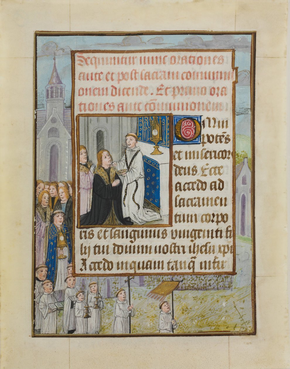 Kartka rękopisu z Komunią św. z Księgi Godzin, ca. 1500. autorstwa Unbekannt