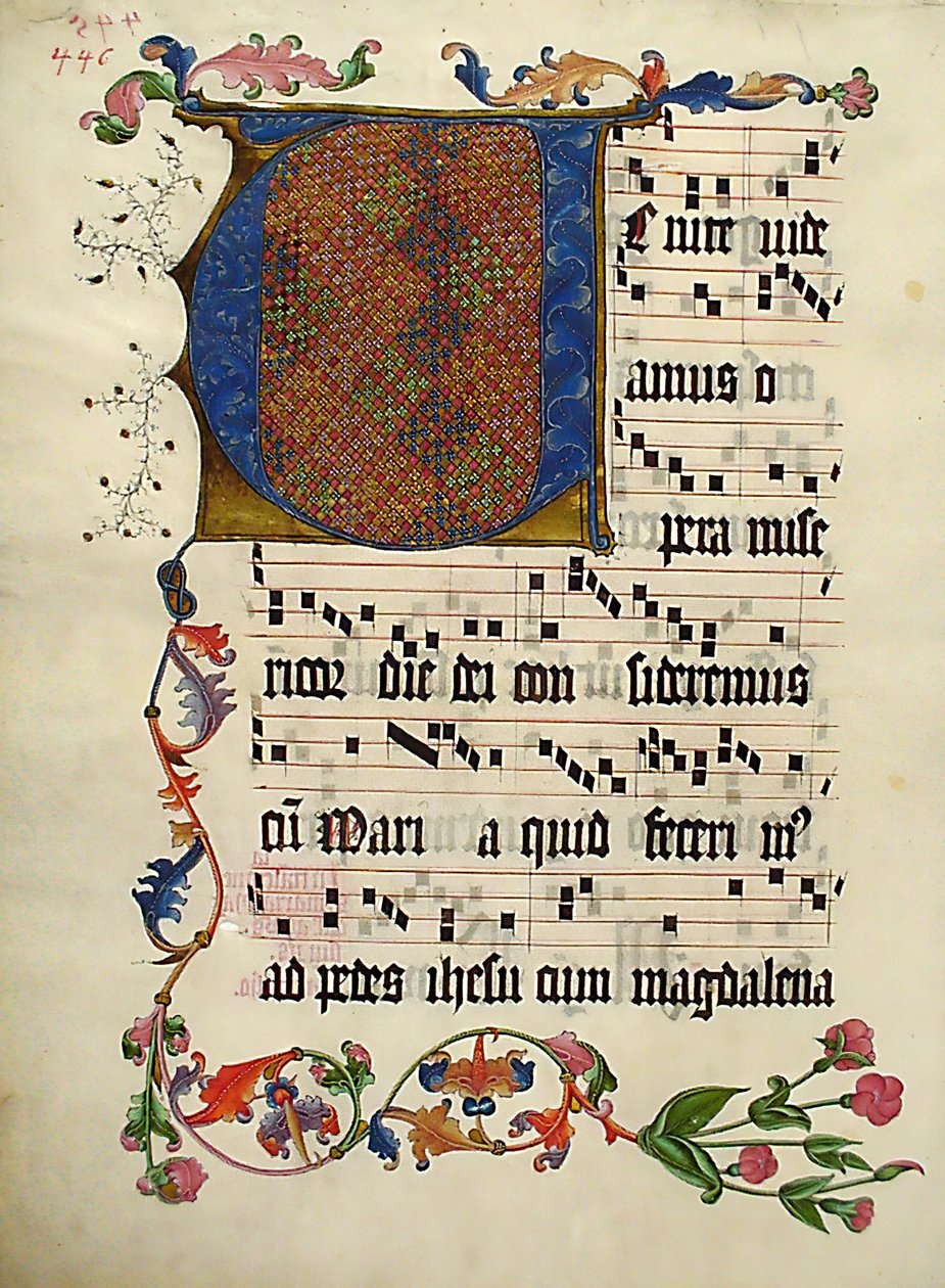 Karta rękopisu z inicjałem V, z antyfonarza, j. niem., ca. 1425-50. autorstwa Unbekannt