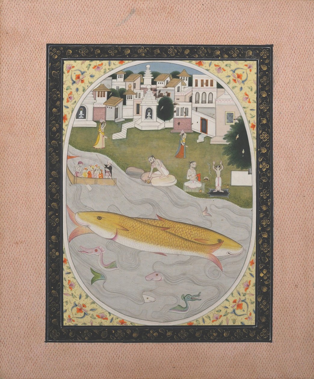 Rękopis z hinduską sceną tantryczną przedstawiającą dwie ryby, 1800-1820. autorstwa Unbekannt