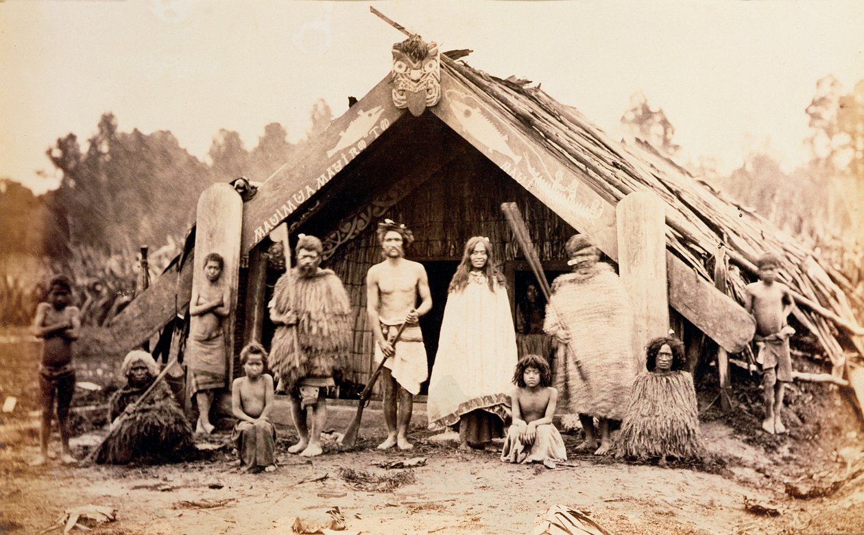 Rodzina Maorysów, Nowa Zelandia, ok. 1880 r. autorstwa Unbekannt