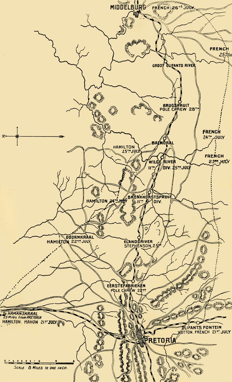 Mapa ilustrująca ruch na wschód z Eerstefabrieken do Middelburga, 1901. autorstwa Unbekannt