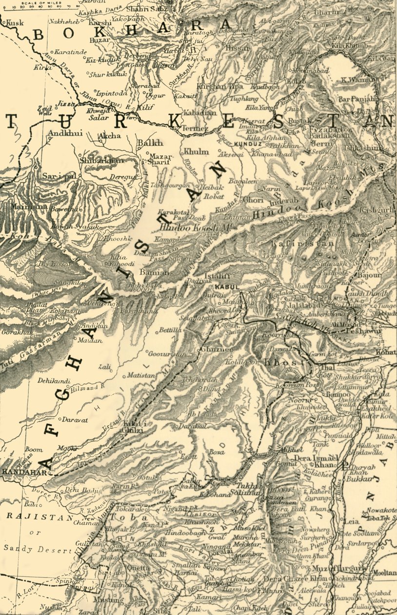 Mapa wskazująca drogę generała Robertss do Kabulu...oraz granice brytyjską i rosyjską, 1901. autorstwa Unbekannt