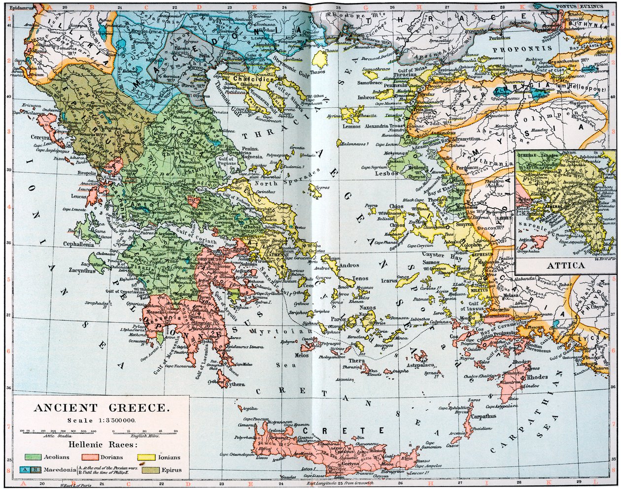Mapa starożytnej Grecji, 1902 autorstwa Unbekannt