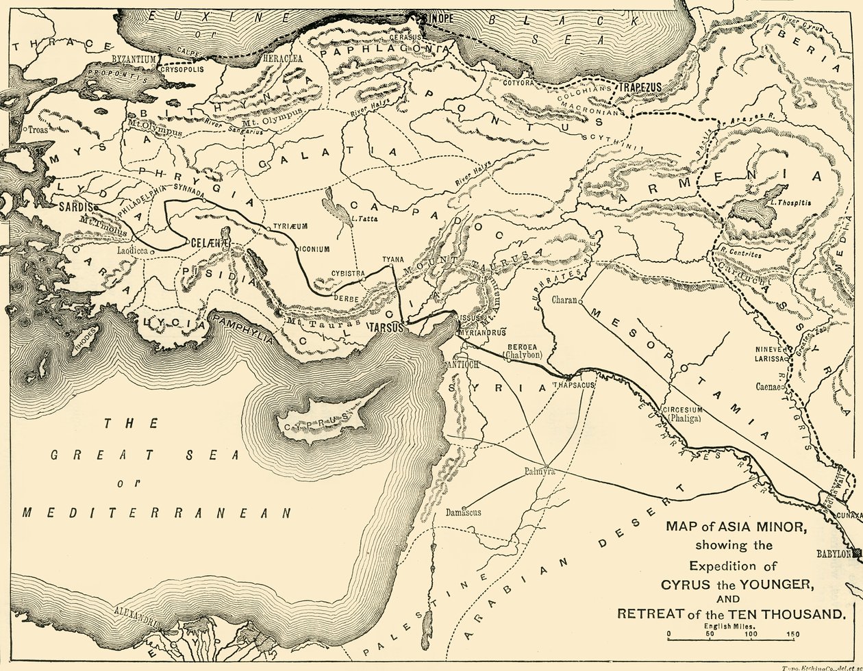 Mapa Azji Mniejszej, Wyprawa Cyrusa Młodszego i Odwrót Dziesięciu Tysięcy, 1890. autorstwa Unbekannt