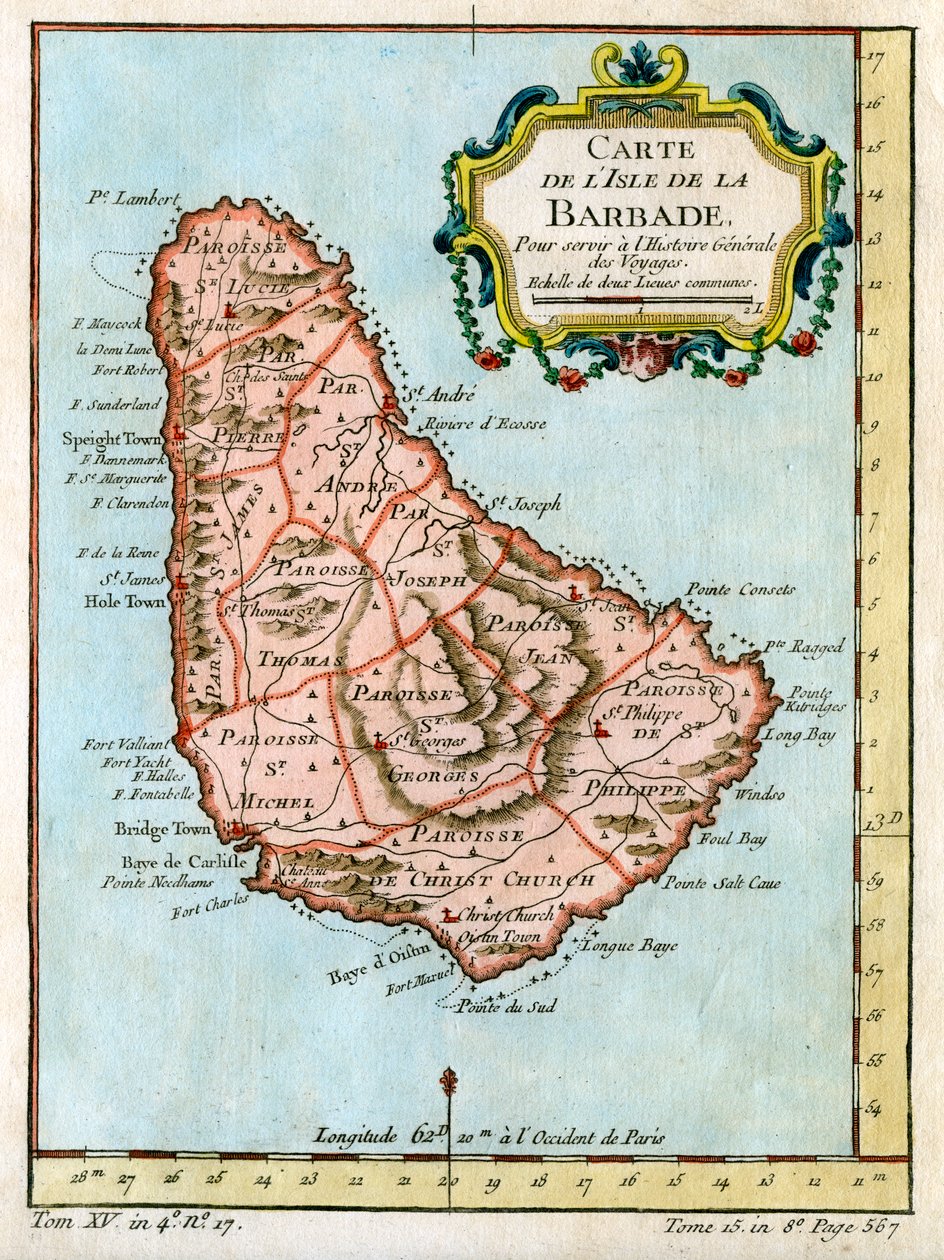Mapa Barbadosu, ok. 1758 r. autorstwa Unbekannt