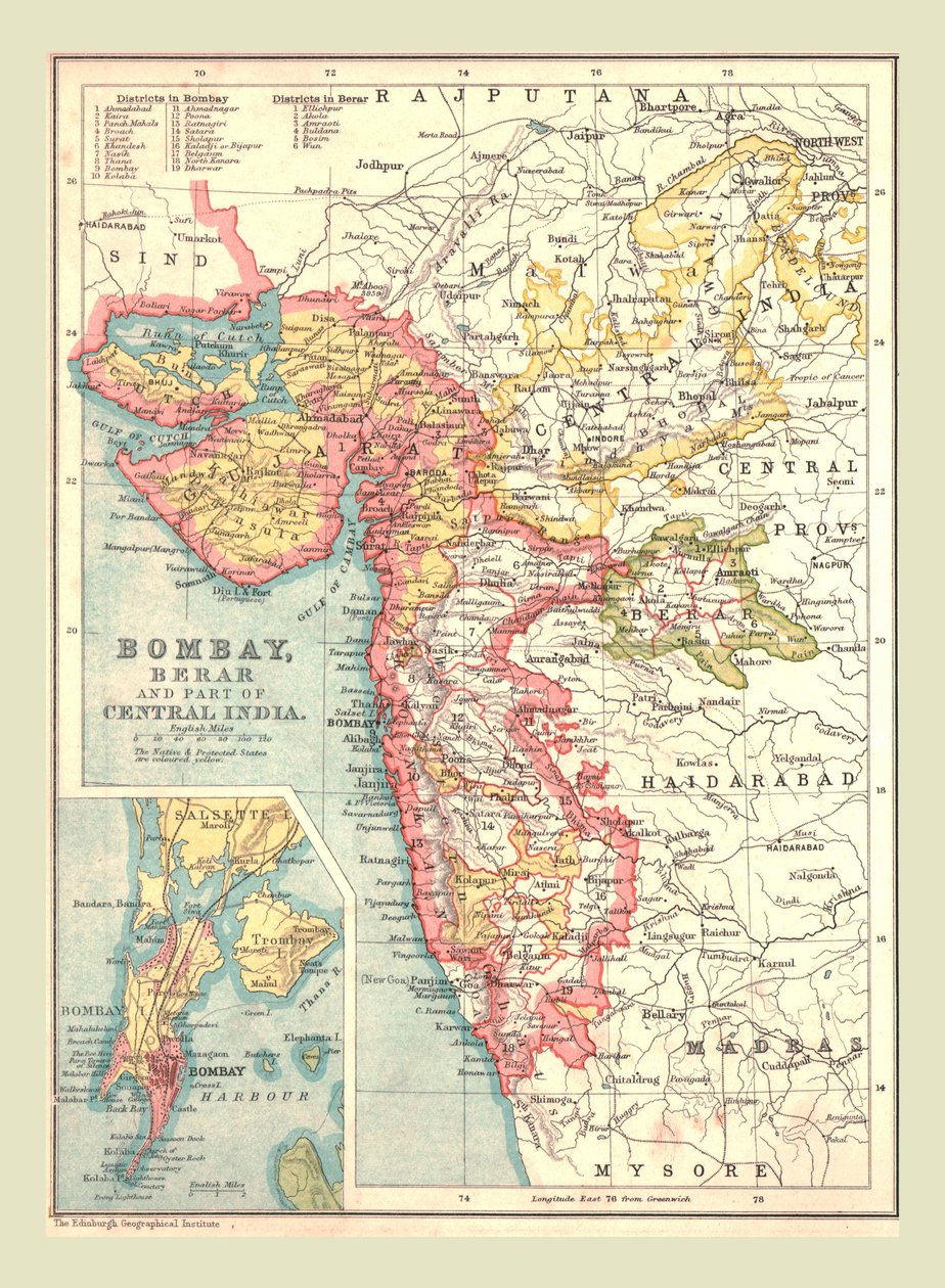 Mapa Bombaju, Berar i części środkowych Indii, 1902. autorstwa Unbekannt