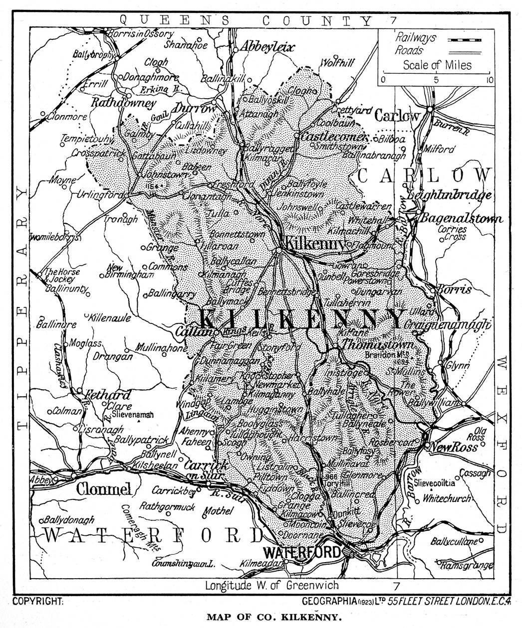 Mapa hrabstwa Kilkenny, Irlandia, 1924-1926 autorstwa Unbekannt