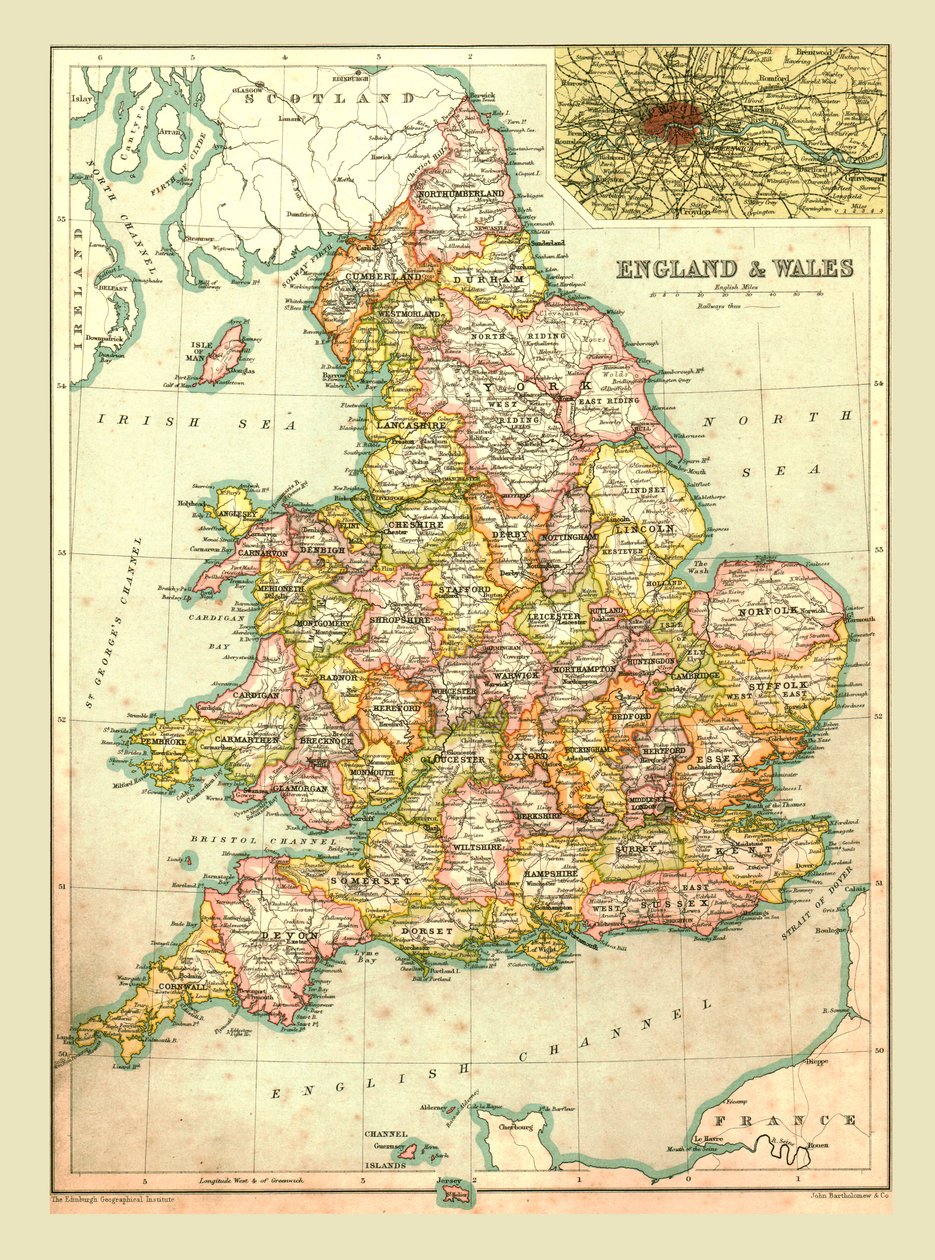 Mapa Anglii i Walii, 1902. autorstwa Unbekannt