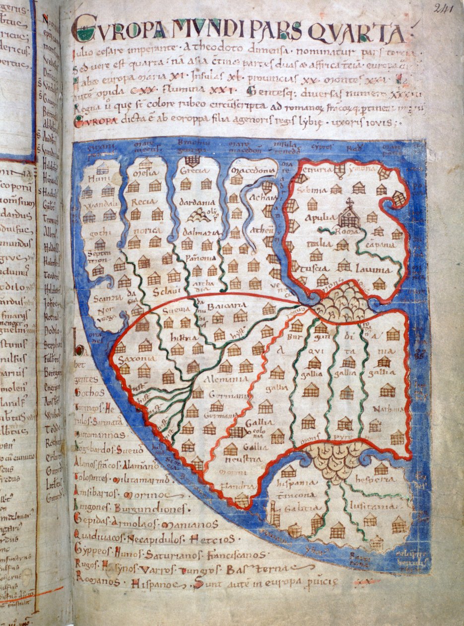 Mapa Europy, strona z Liber Floridus, XII wiek autorstwa Unbekannt