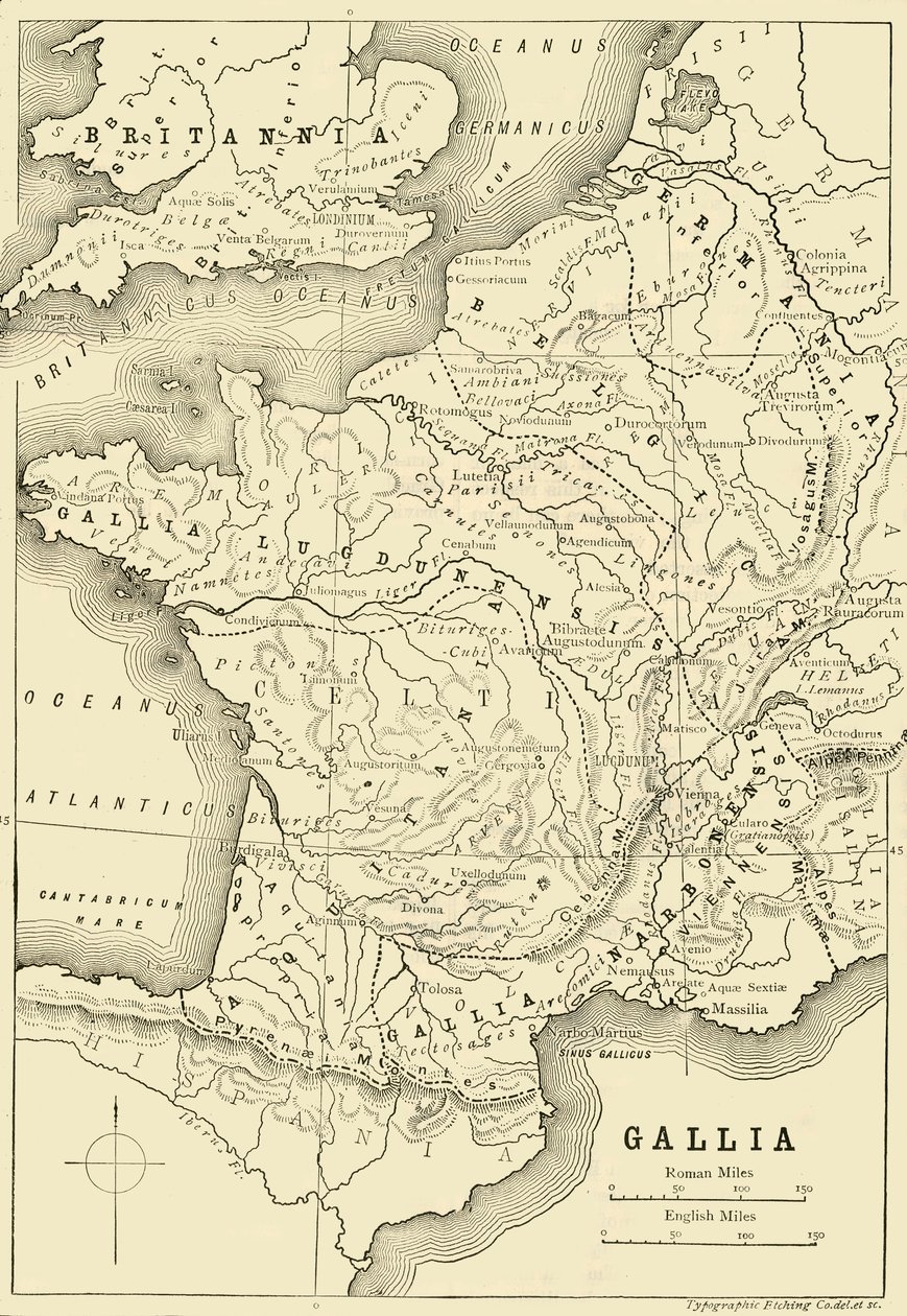 Mapa Galii i części Wielkiej Brytanii, 1890. autorstwa Unbekannt