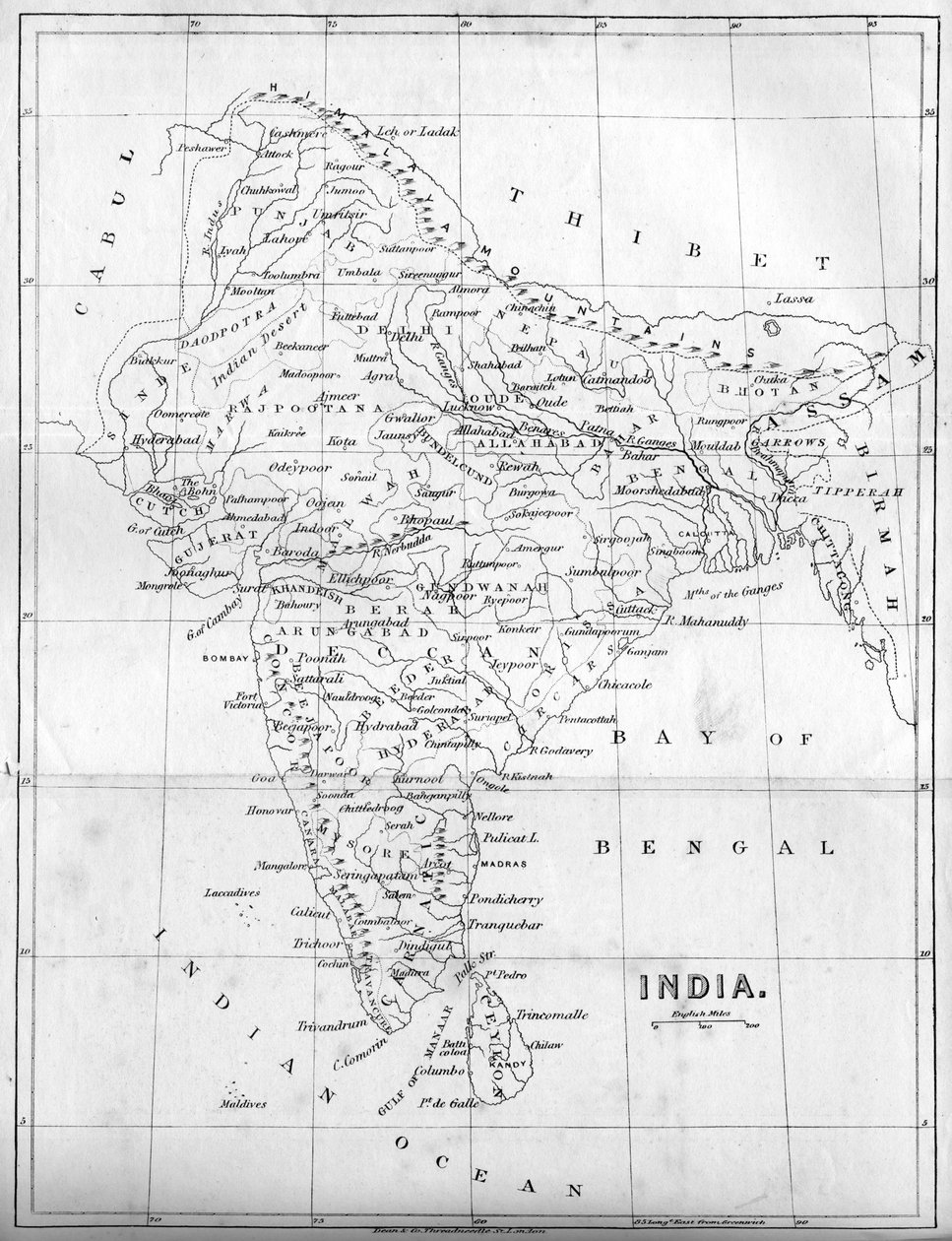 Mapa Indii, 1847 autorstwa Unbekannt