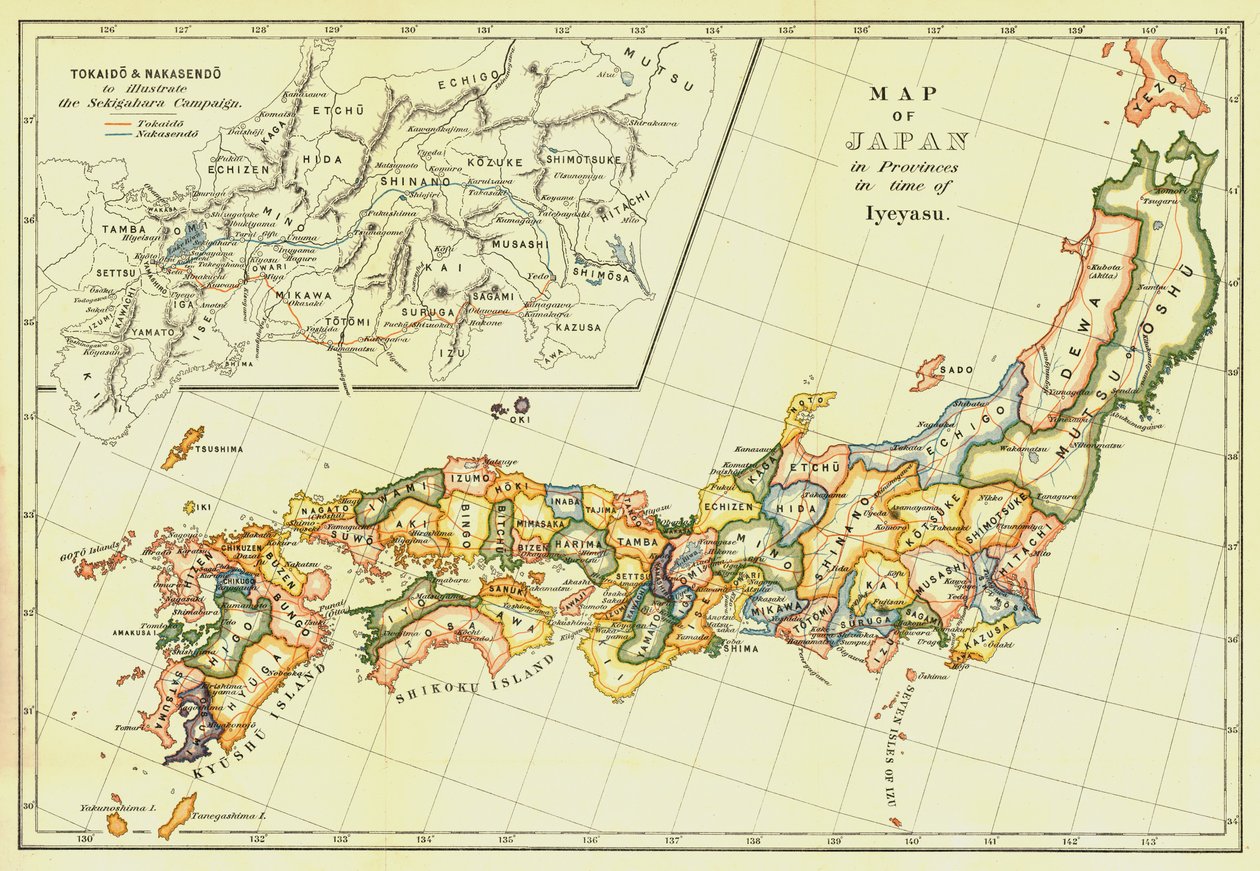 Mapa Japonii w prowincjach w czasach Iyeyasu, 1903. autorstwa Unbekannt