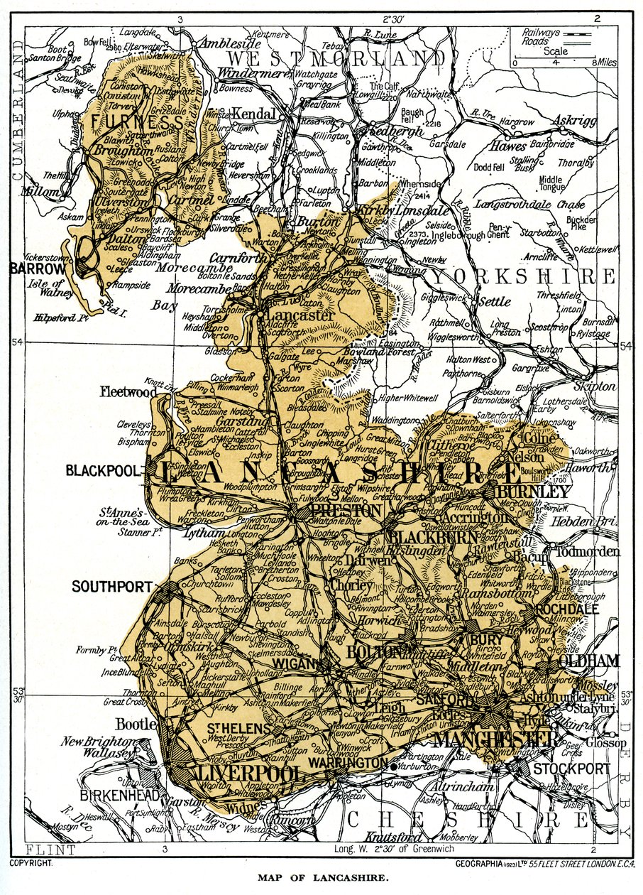 Mapa Lancashire, 1924-1926 autorstwa Unbekannt