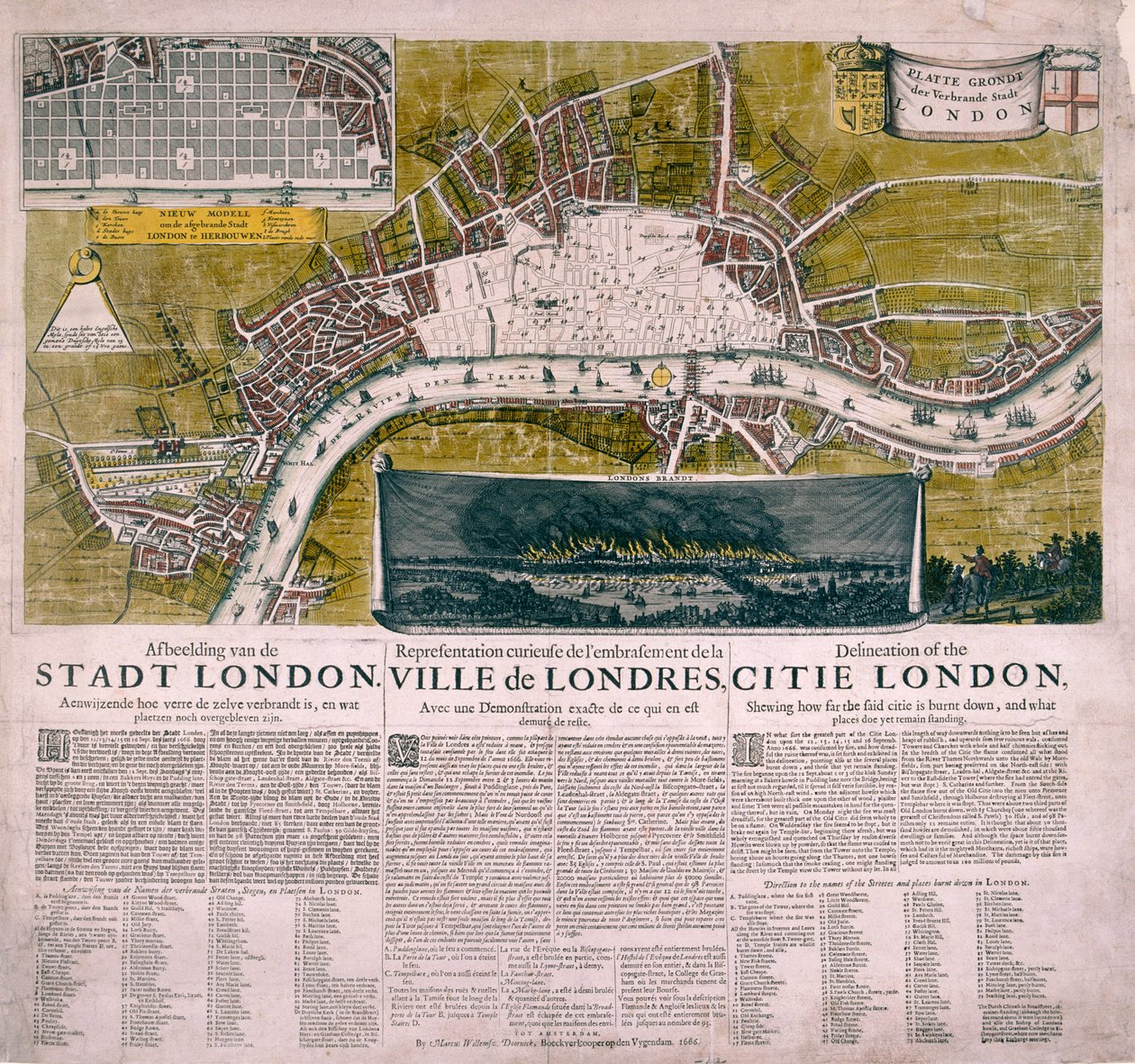 Mapa Londynu, 1666 autorstwa Unbekannt
