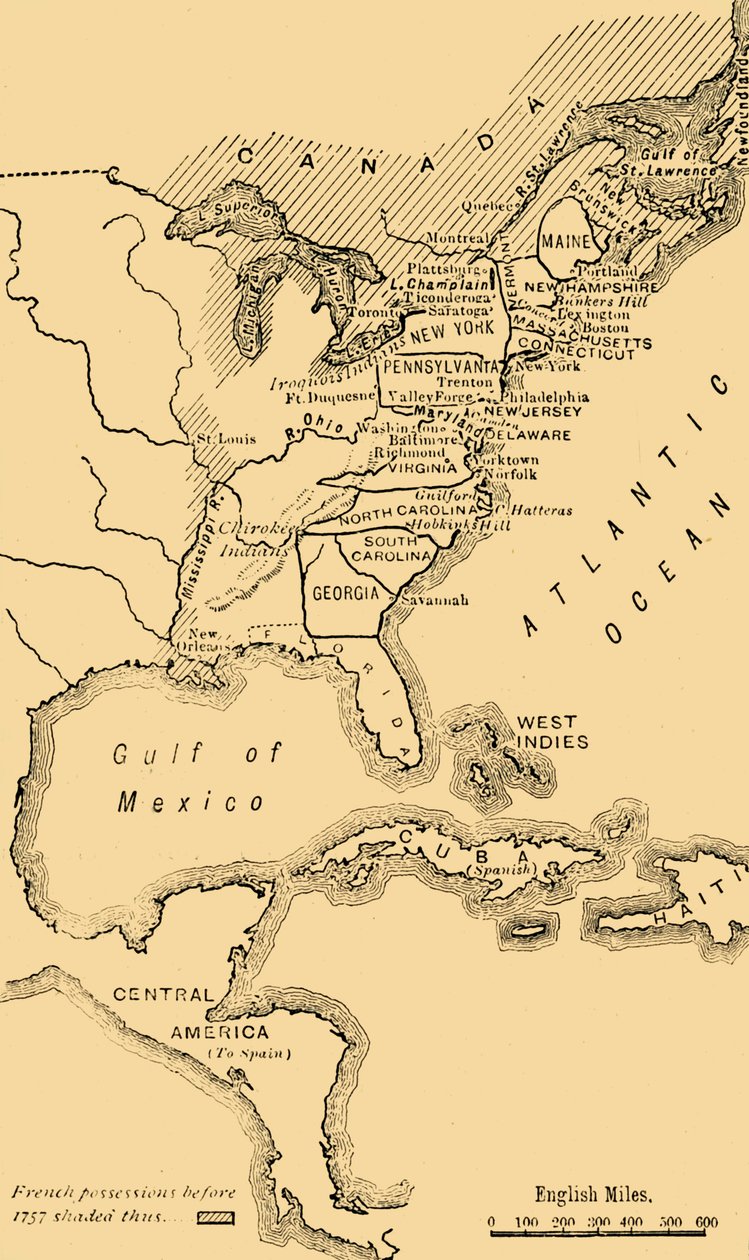 Mapa Ameryki Północnej, ilustrująca amerykańską wojnę o niepodległość, c1785, 1890. autorstwa Unbekannt