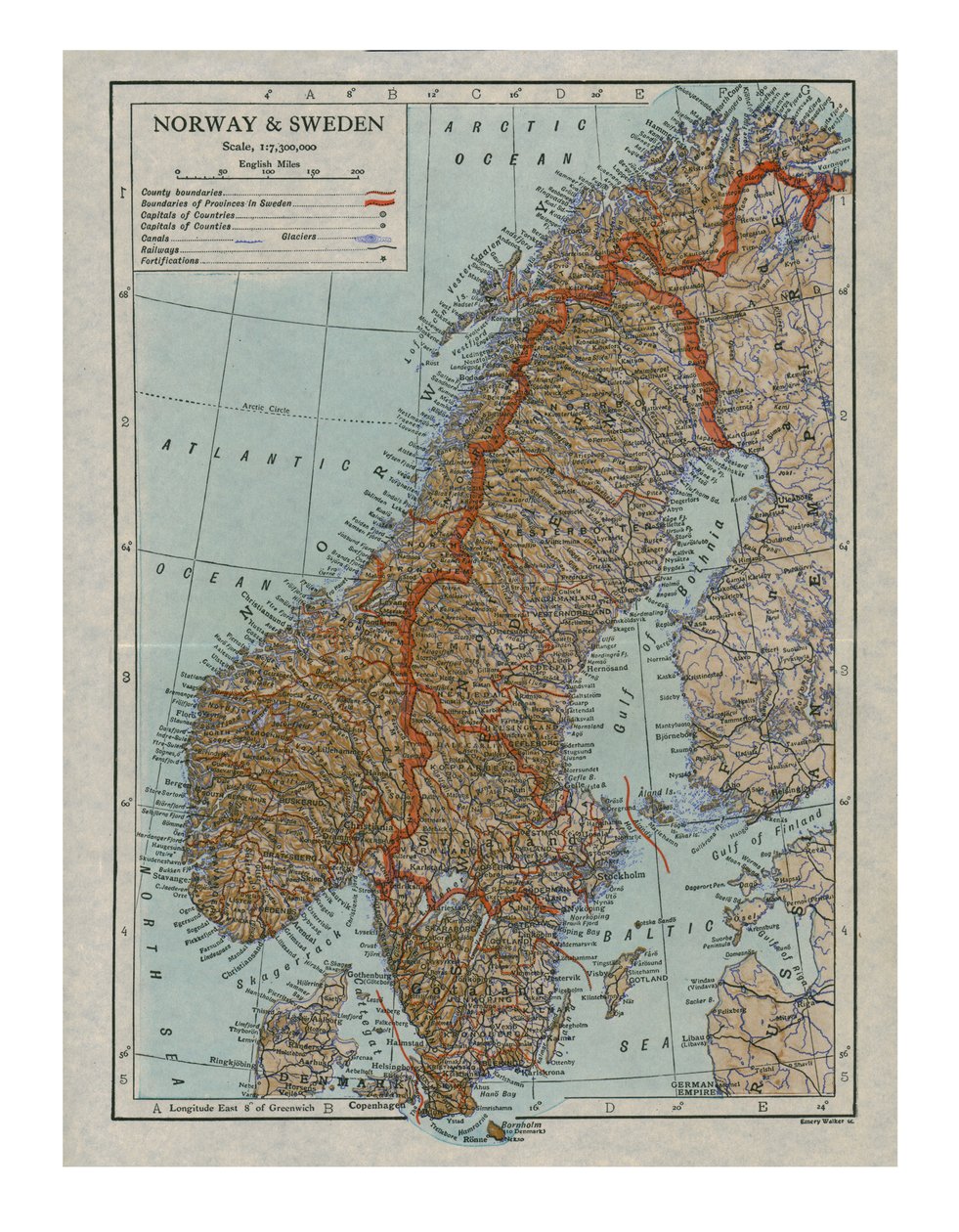 Mapa Norwegii i Szwecji, ok. XIX w. autorstwa Unbekannt