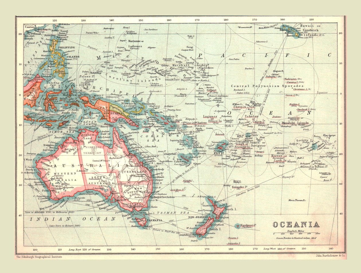 Mapa Oceanii, 1902. autorstwa Unbekannt