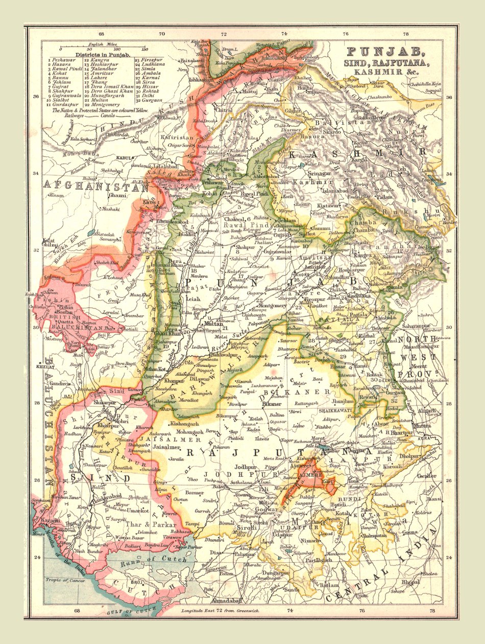 Mapa Pendżabu, Sindu, Rajputany i Kaszmiru, 1902 r. autorstwa Unbekannt