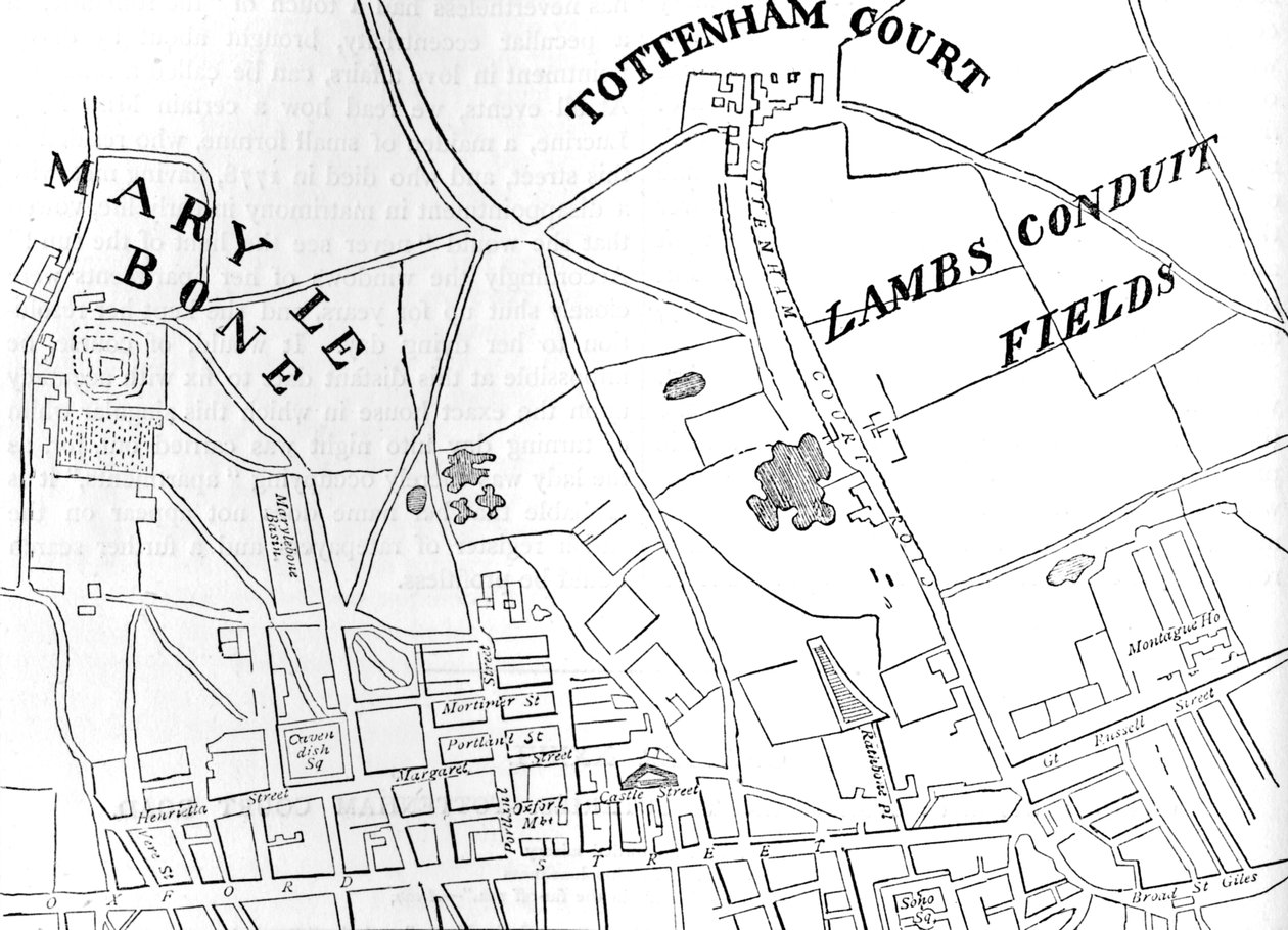 Mapa Rathbone Place i okolic, Westminster, Londyn, 1746 1878 autorstwa Unbekannt