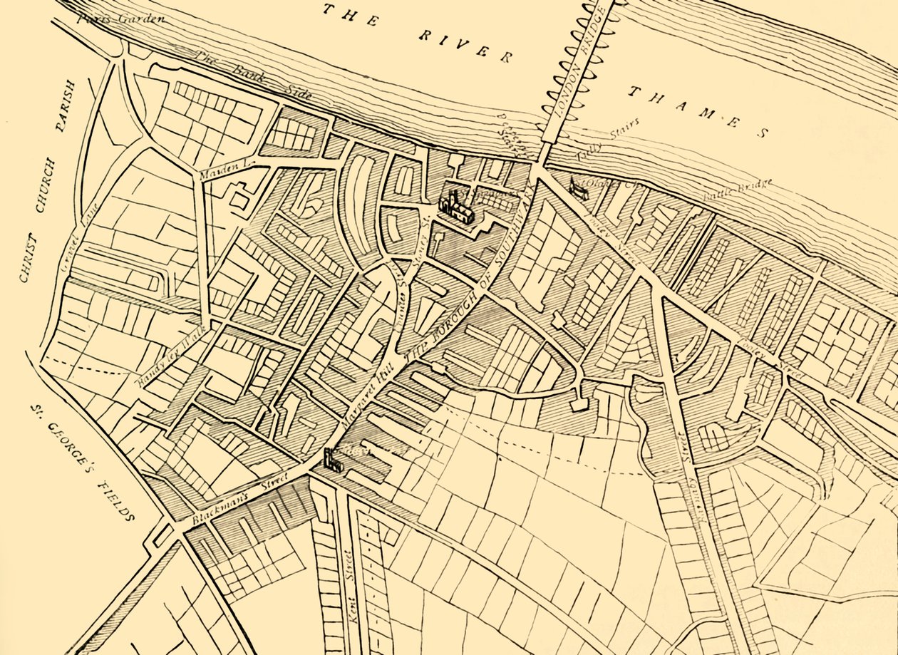 Mapa Southwark, 1720, c1878. autorstwa Unbekannt