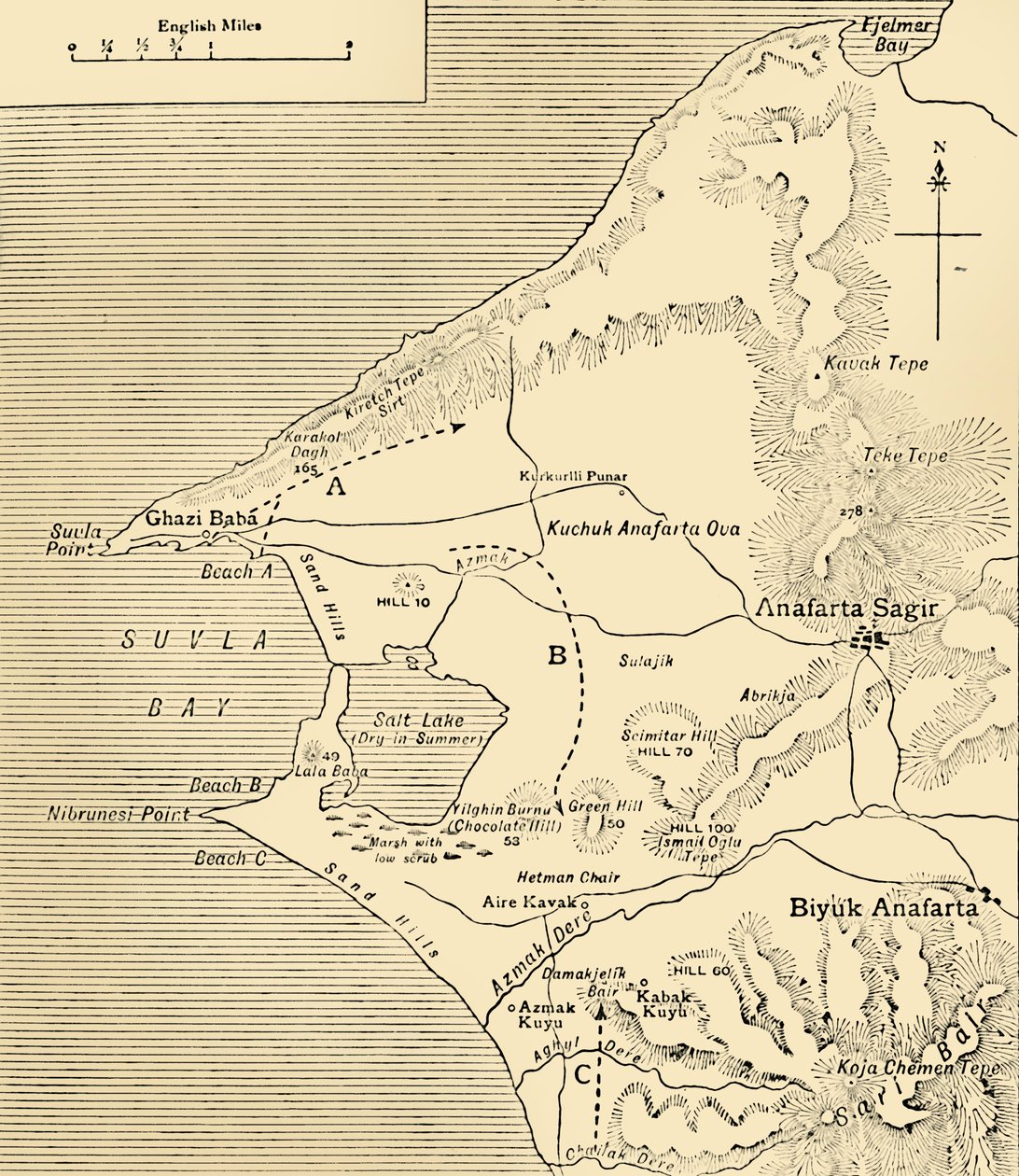 Mapa zatoki Suvla na półwyspie Gallipoli, pierwsza wojna światowa, 1915, c1920. autorstwa Unbekannt