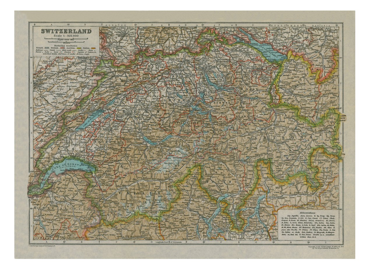 Mapa Szwajcarii autorstwa Unbekannt