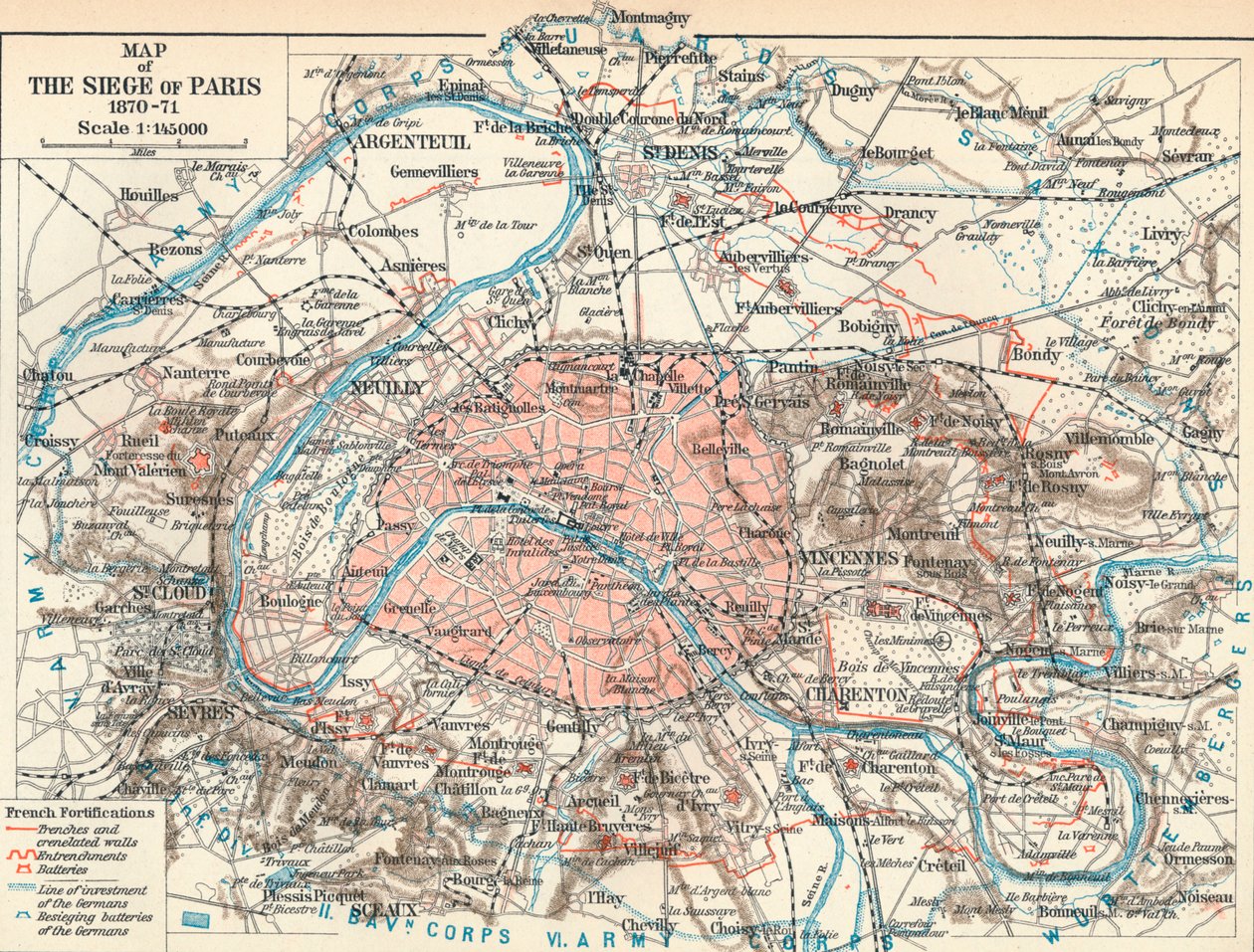 Mapa oblężenia Paryża, 1870-71, 1907 autorstwa Unbekannt