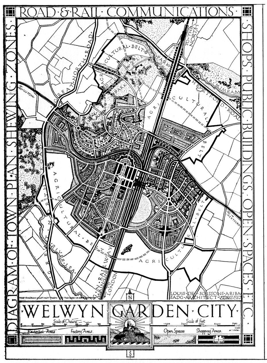 Mapa Welwyn Garden City, Hertfordshire, Anglia, 1926 r autorstwa Unbekannt