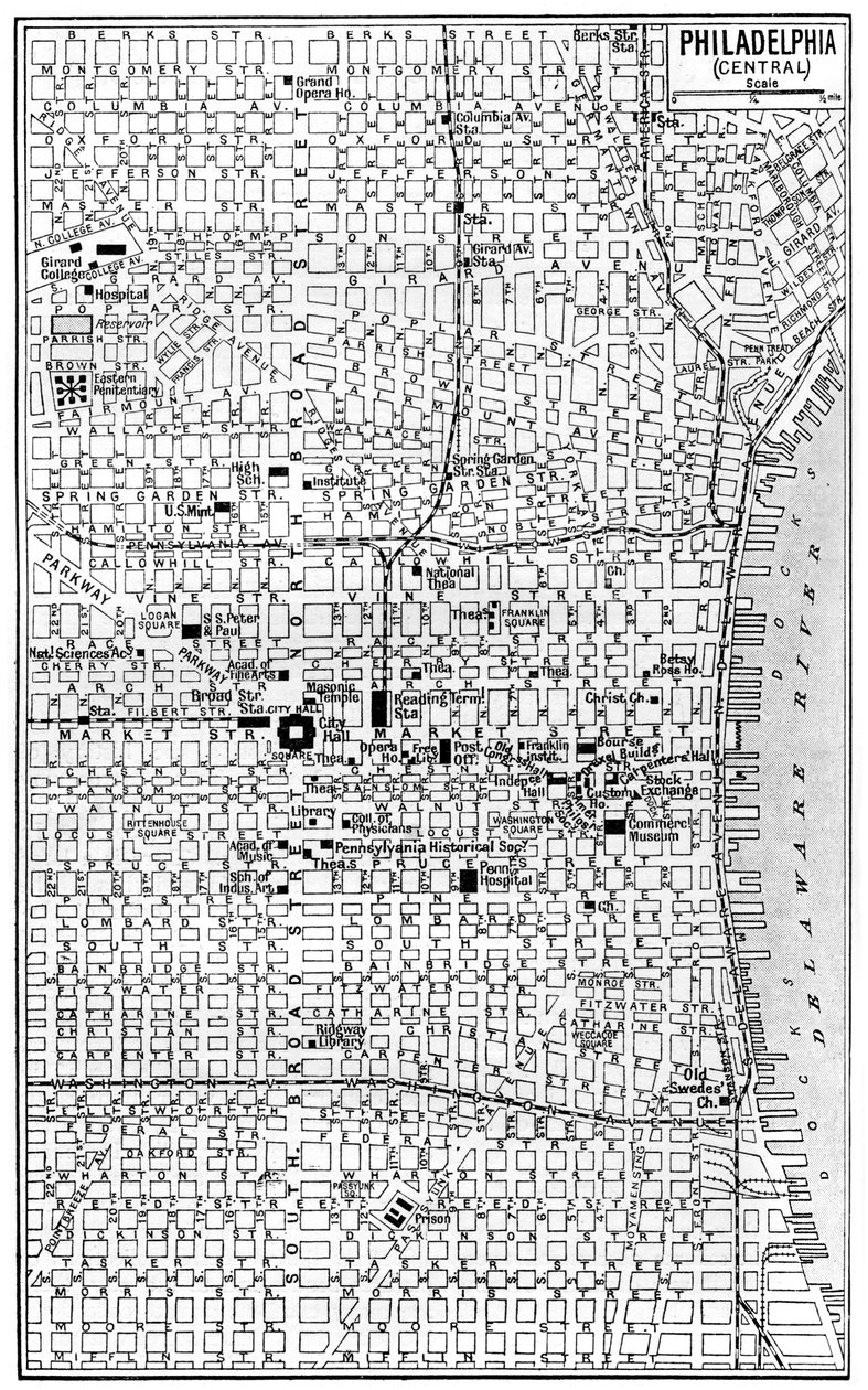 Mapa centrum Filadelfii, Pensylwania, USA, ok. 1930 r. autorstwa Unbekannt