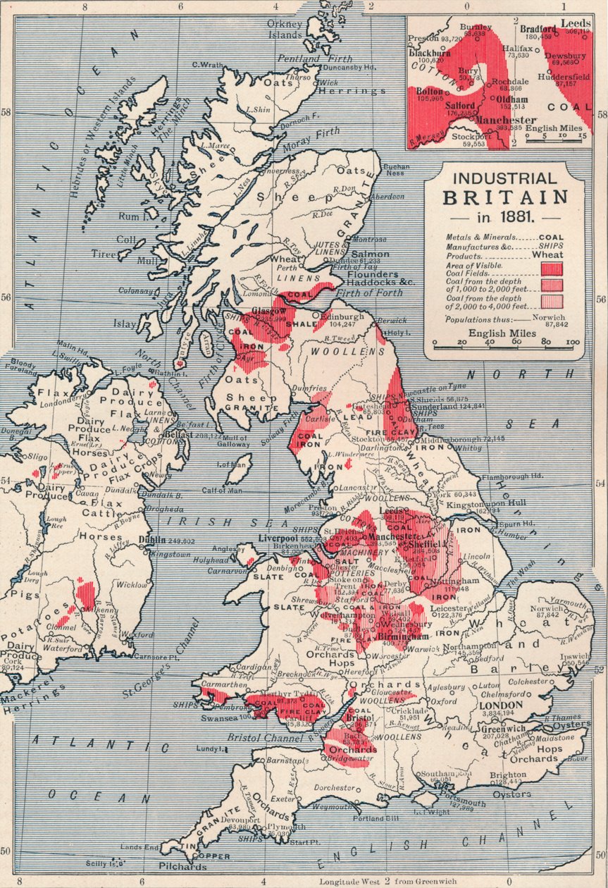 Mapa przemysłowej Wielkiej Brytanii w 1881, 1906 autorstwa Unbekannt