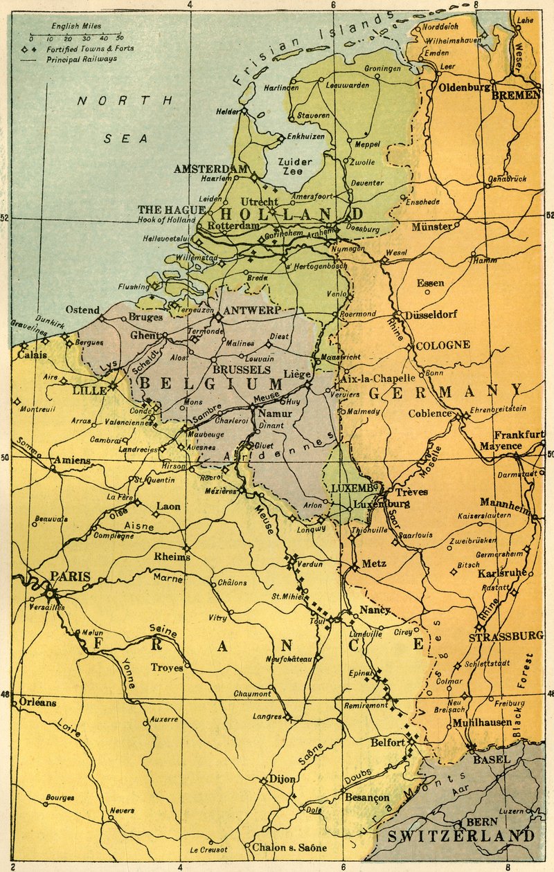 Mapa granicy belgijskiej z fortami, 1919. autorstwa Unbekannt