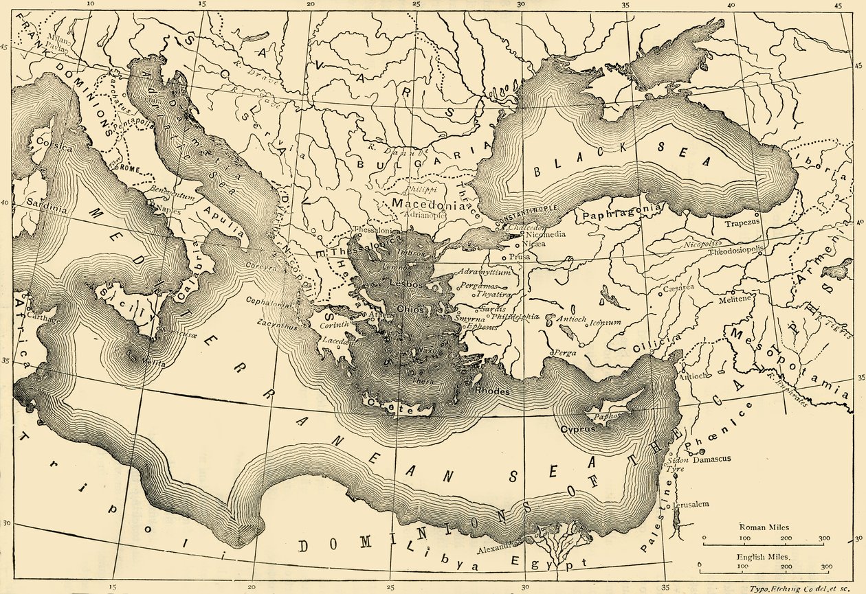 Mapa Cesarstwa Bizantyjskiego w IX wieku, 1890. autorstwa Unbekannt