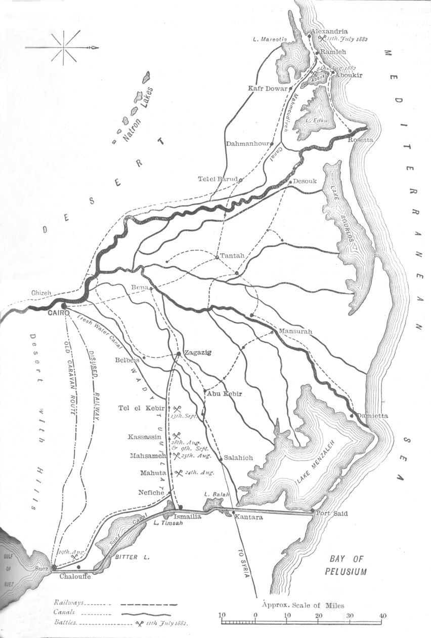 Mapa delty Nilu, punkty strategiczne w kampanii egipskiej, 1882, c1882-85 autorstwa Unbekannt