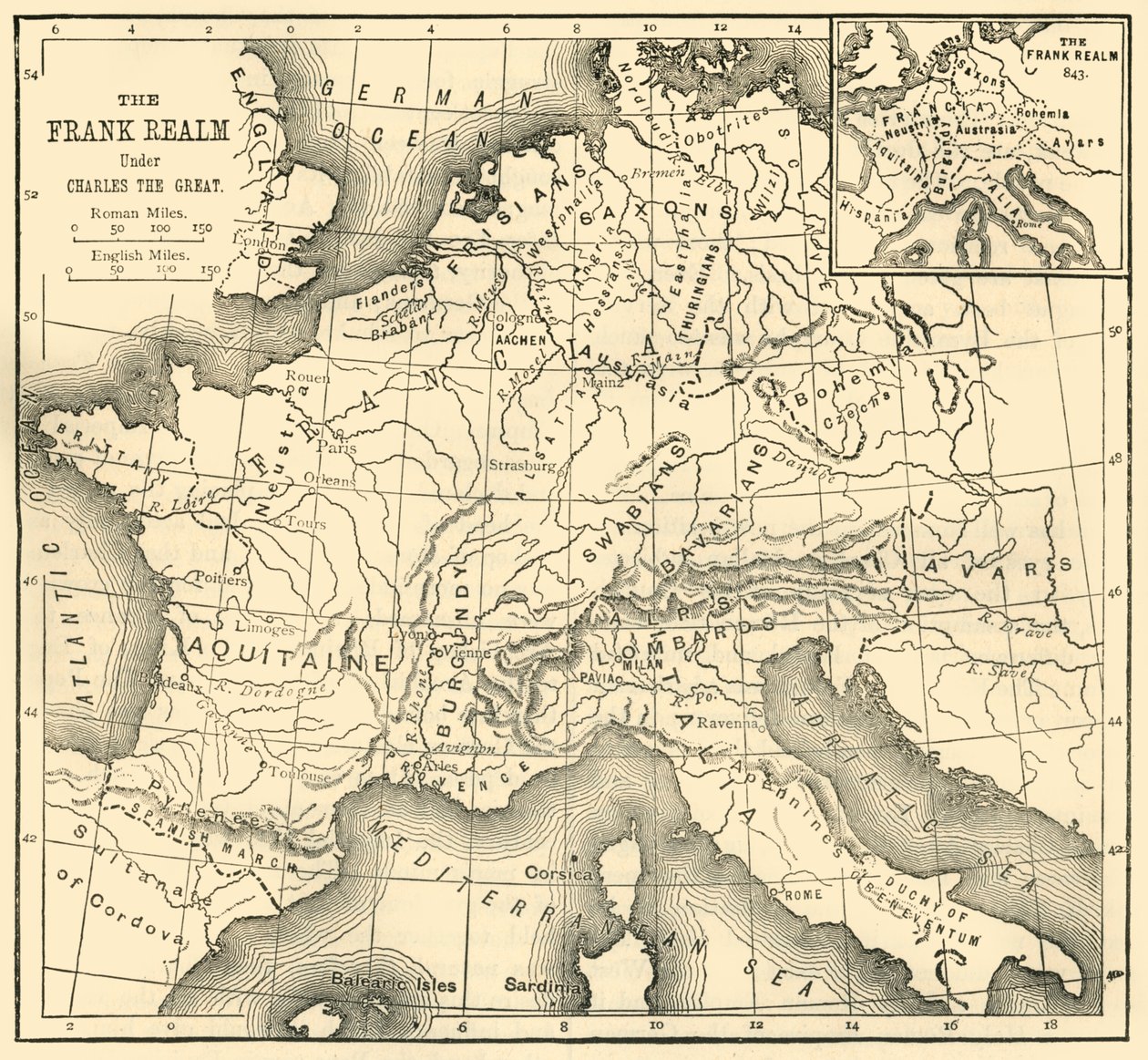 Mapa Królestwa Franków pod panowaniem Karola Wielkiego, 1890. autorstwa Unbekannt