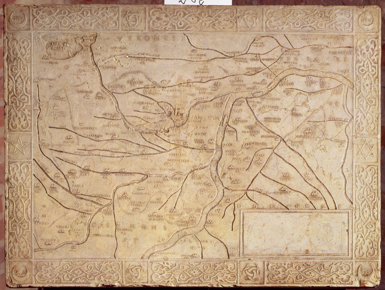 Mapa terytorium Mantui, wyrzeźbiona w płaskorzeźbie (marmur) autorstwa Unbekannt