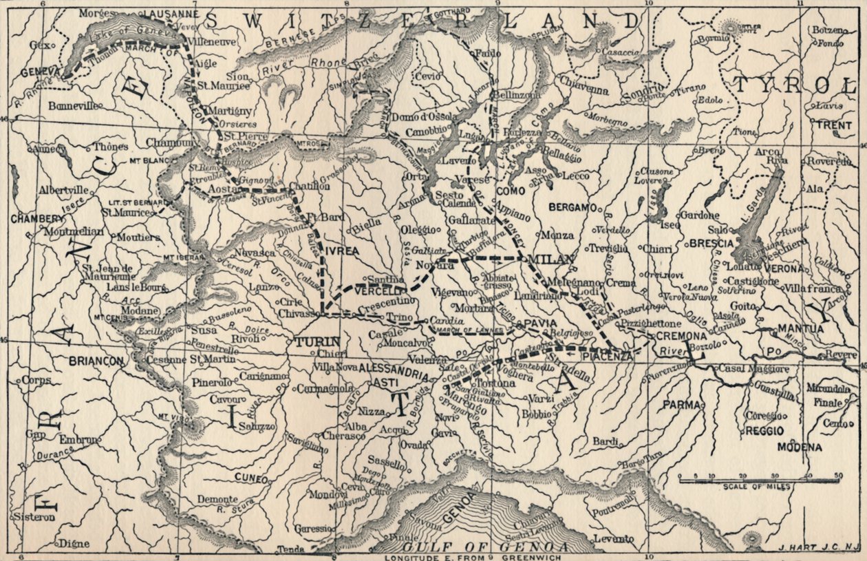 Mapa kampanii Marengo, 1800, 1896 autorstwa Unbekannt