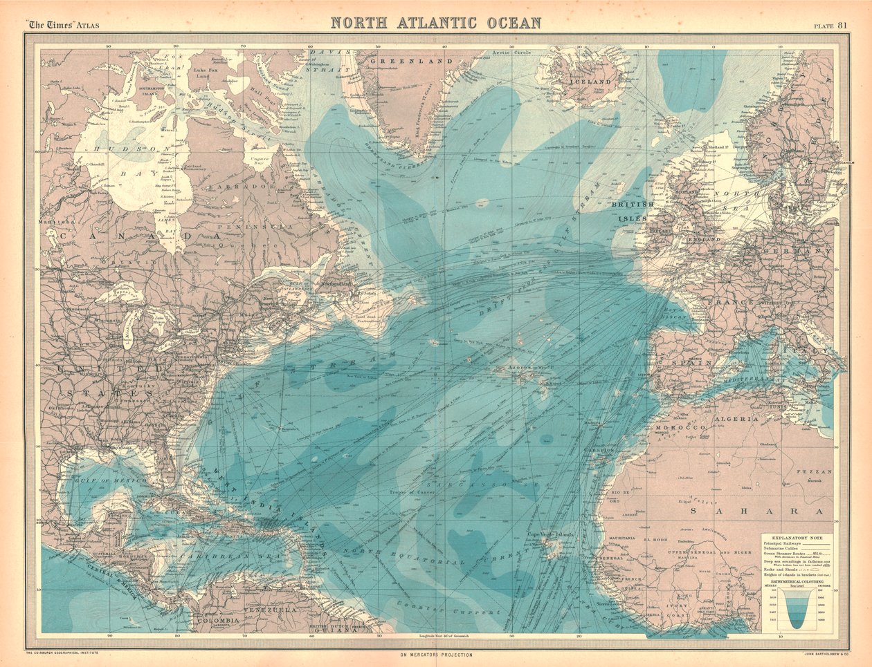Mapa Północnego Oceanu Atlantyckiego autorstwa Unbekannt