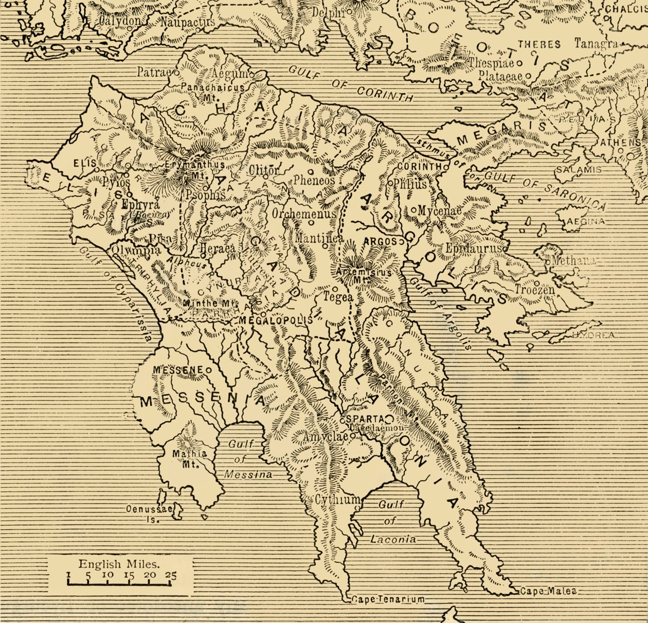 Mapa Peloponezu, 1890 r. autorstwa Unbekannt