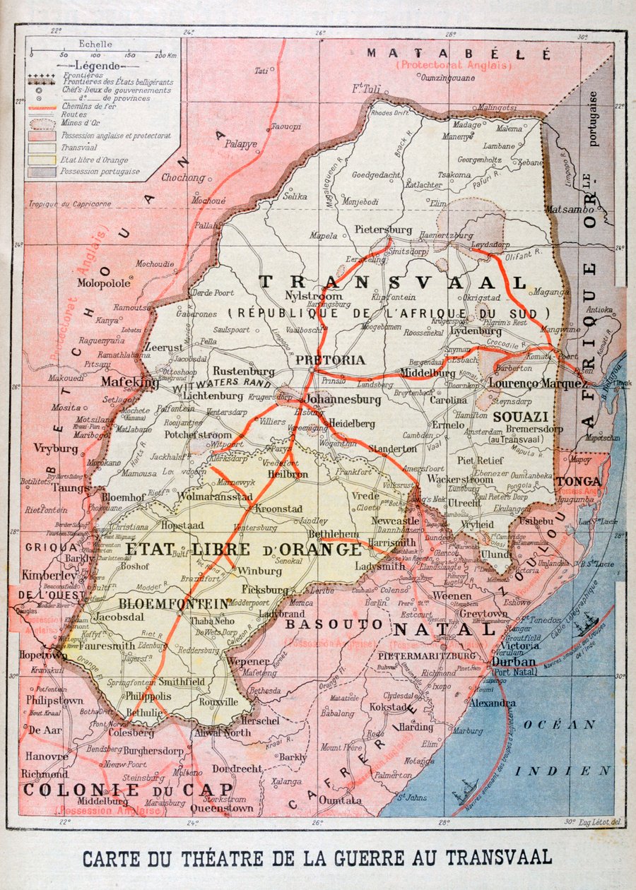 Mapa Teatru Wojny w Transwalu, 1899 autorstwa Unbekannt