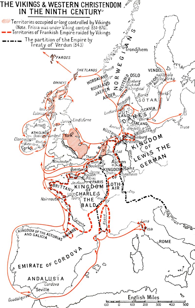 Mapa Wikingów i zachodniego chrześcijaństwa w IX wieku, 1935 r autorstwa Unbekannt