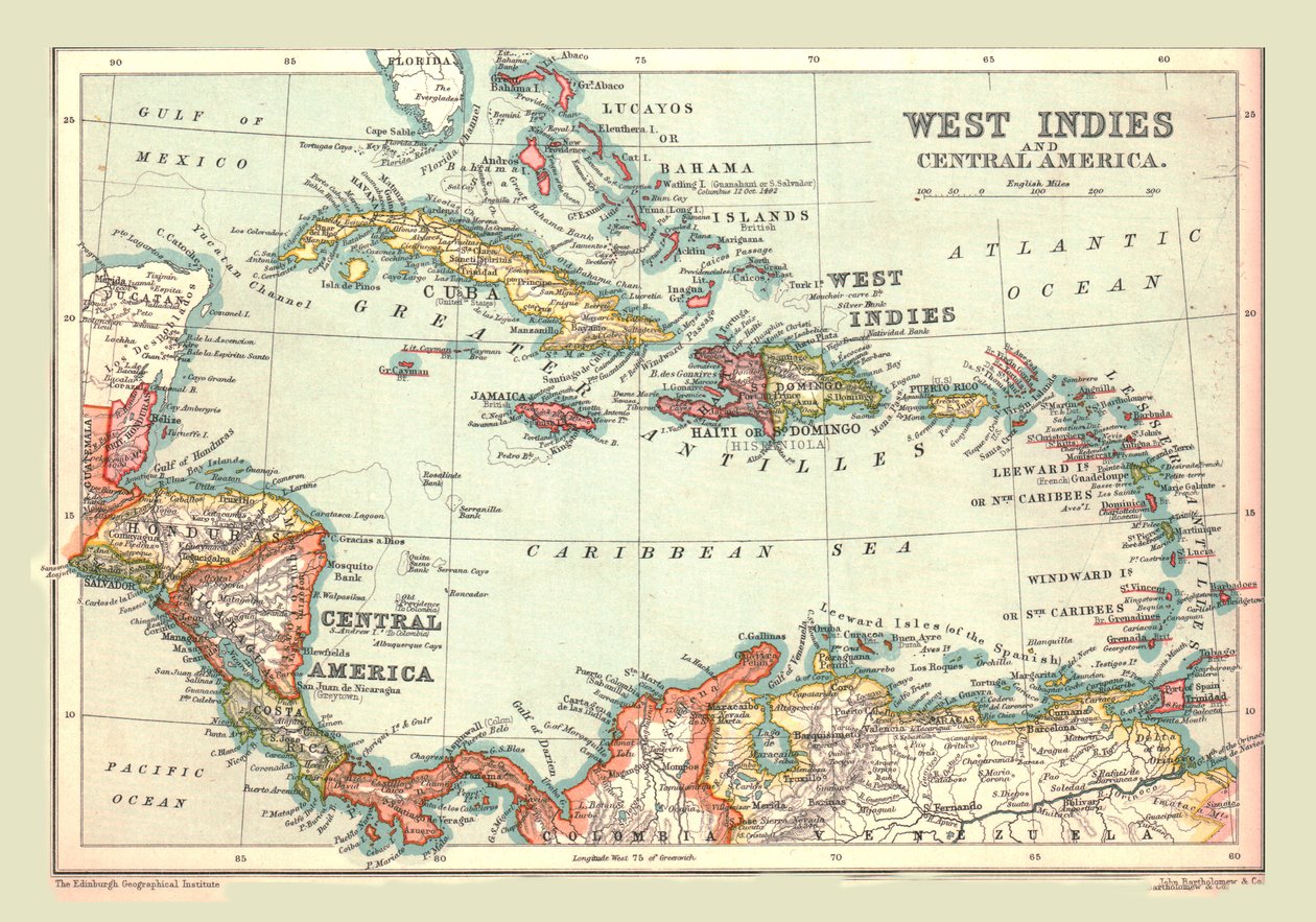 Mapa Indii Zachodnich i Ameryki Środkowej, 1902. autorstwa Unbekannt