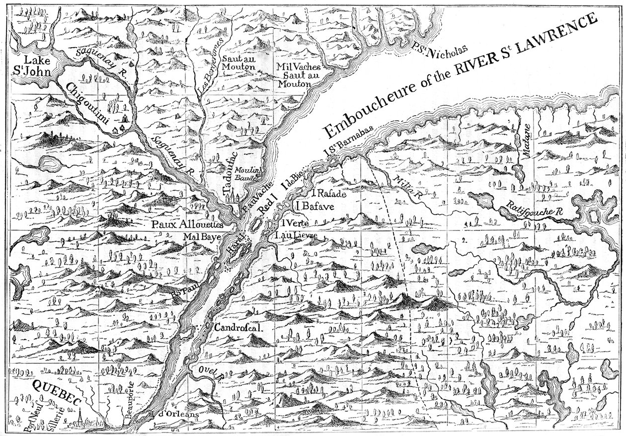 Mapa przebiegu rzeki St Lawrence aż do Quebecu, 1730 c1880 autorstwa Unbekannt