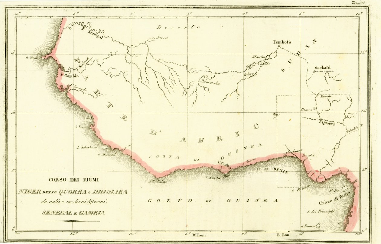 Mapa szlaków rzek Niger, Senegal i Gambia w Afryce Zachodniej autorstwa Unbekannt