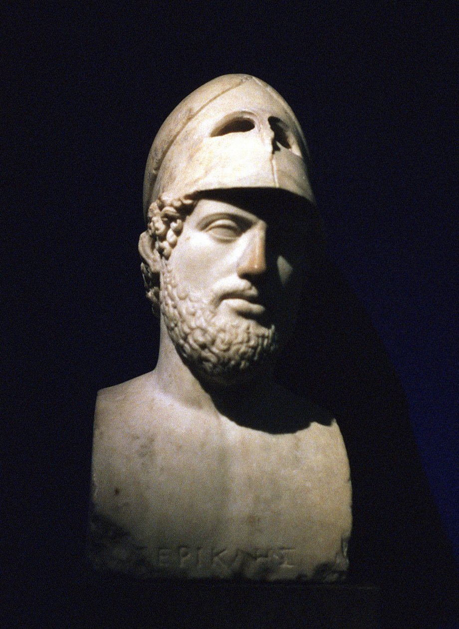 Marmurowe popiersie portretowe Peryklesa (Peryklesa) ateńskiego męża stanu (c490-429 pne). Roman II wpne (rzeźba podobno pochodzi z willi Hadriana w Tivoli, Lacjum, Włochy) autorstwa Unbekannt
