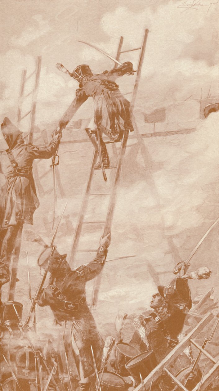 Marbot i Labédoyère wspinają się na mur w Ratyzbonie, 1809, 1896 autorstwa Unbekannt